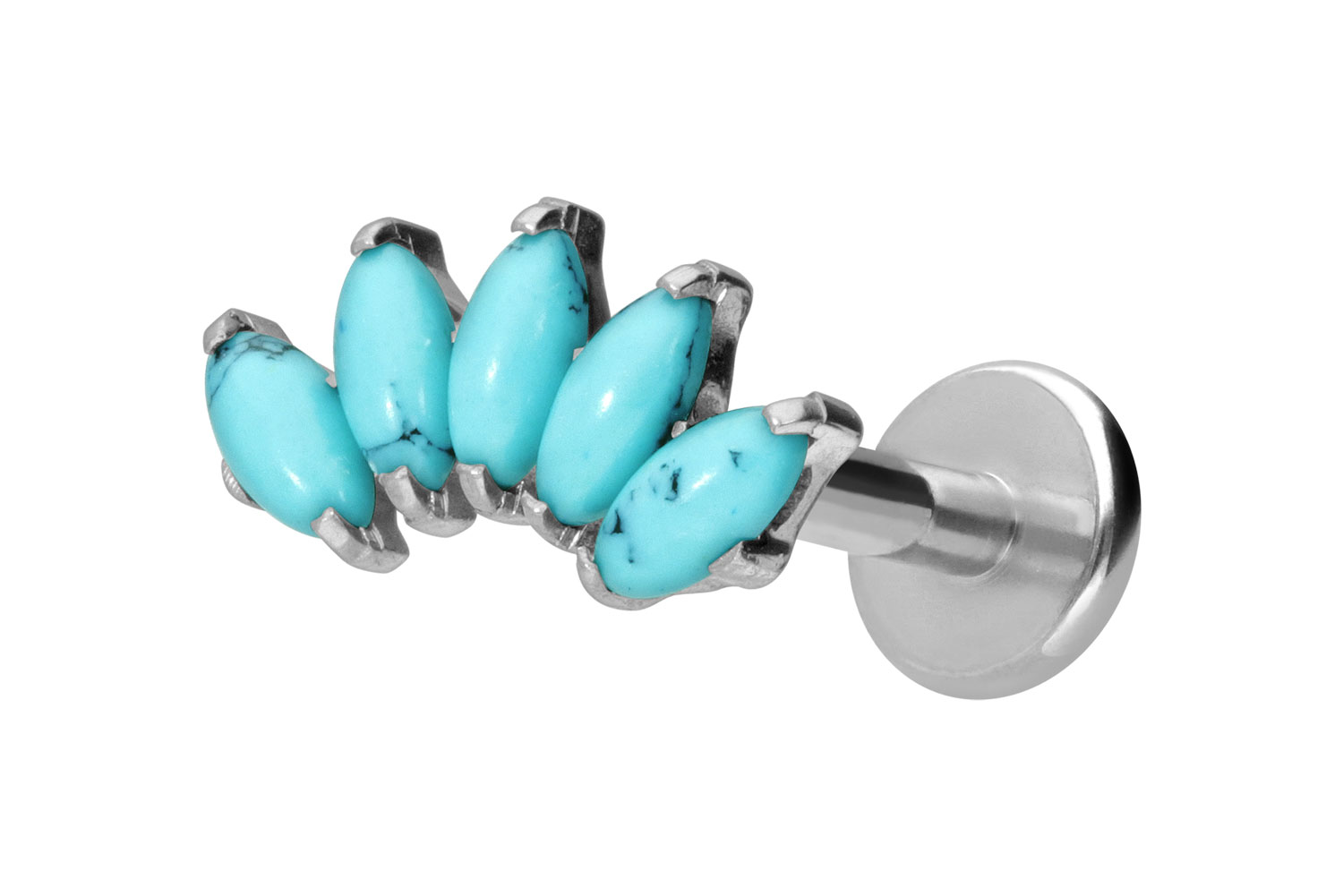 Titan Labret Piercing mit Innengewinde BOGEN + SYNTHETISCHE TÜRKISE